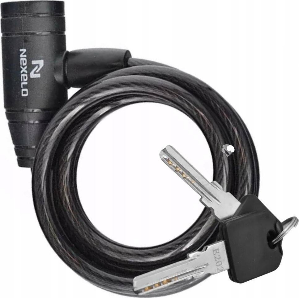 Nexelo Zamknięcie roweru długie Nexelo czarna spirala na kluczyk zapięcie