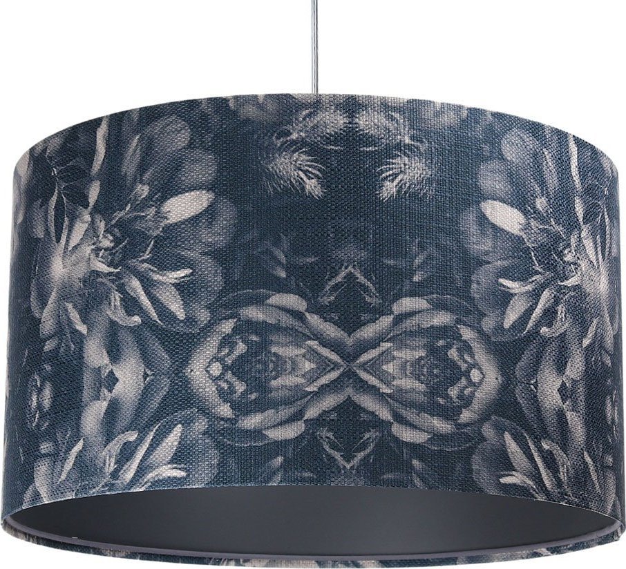 Lampa wisząca Lumes Granatowa lampa wisząca z abażurem w kwiaty - S394-Damis