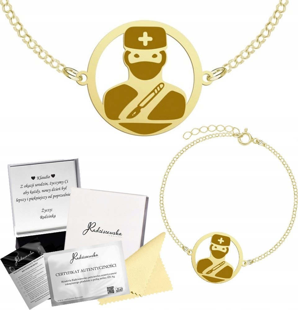 Radziszewska Jewellery Bransoletka Złota z Chirurgiem Łańcuszek Biżuteria 925 GRAWER GRATIS