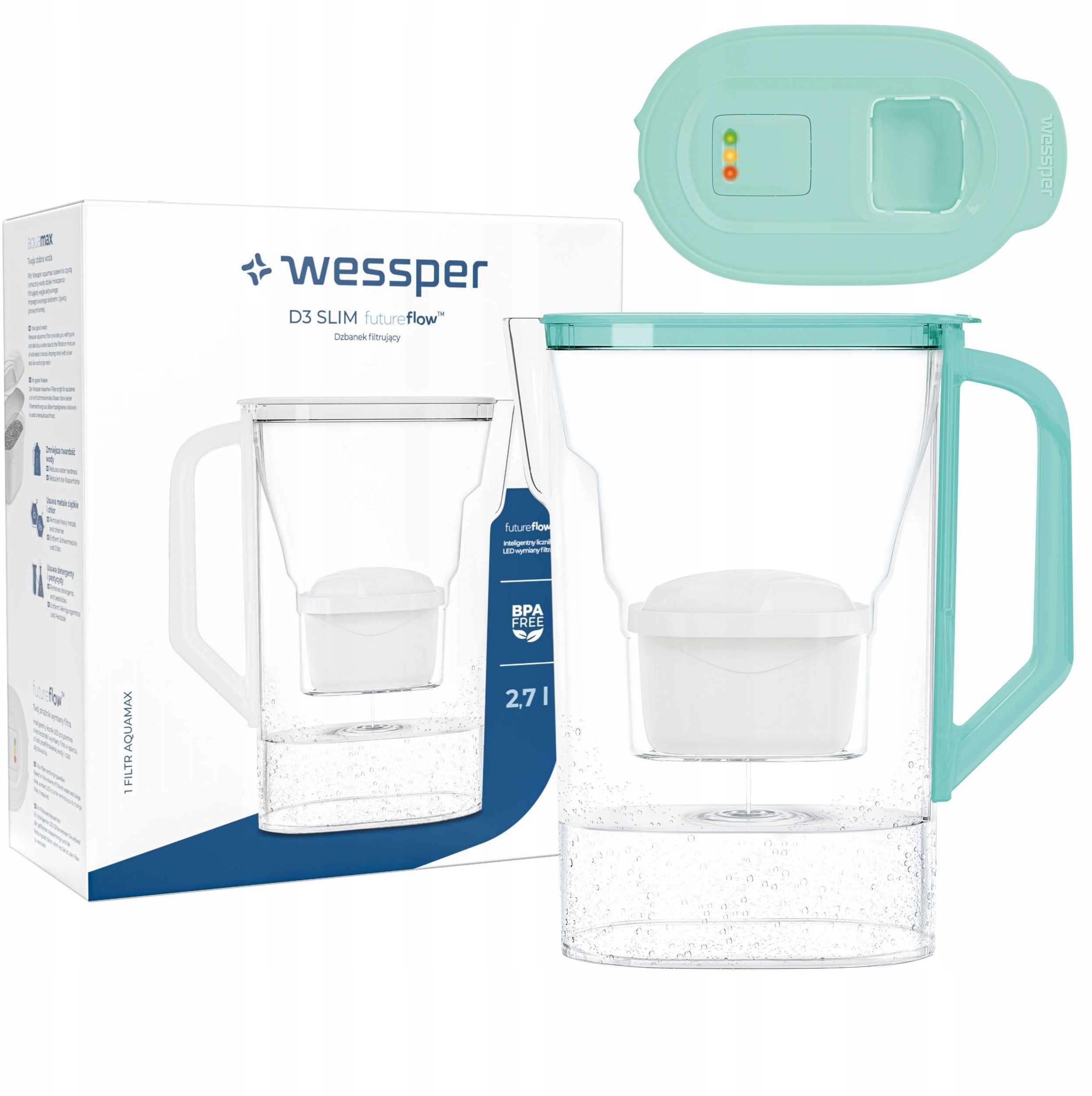 Dzbanek filtrujący Wessper Dzbanek D3 SLIM FutureFlow Aquamax (WES205-FF-MT)