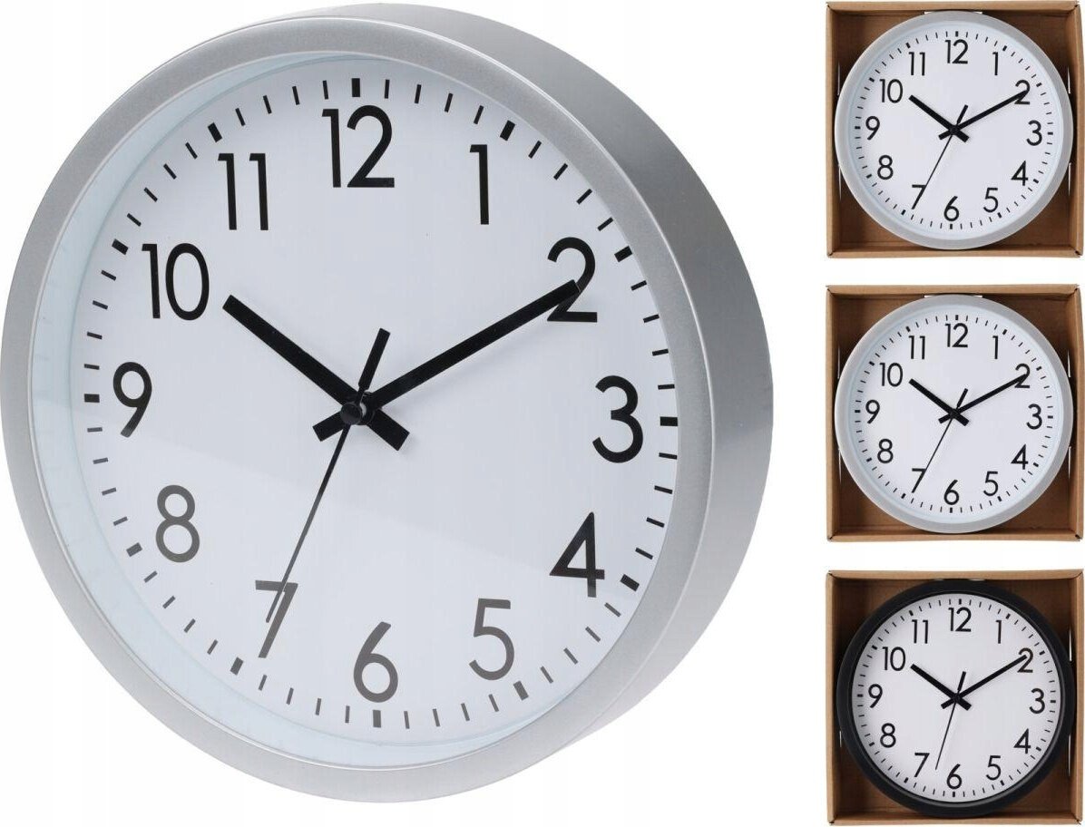 Zegar ścienny klasyczny dekoracyjny okrągły srebrny czarny 20cm 1szt