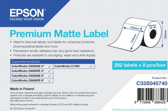 Epson Epson Premium Matte Label - Die-Cut Roll: 105mm x 210mm, 282 labels
