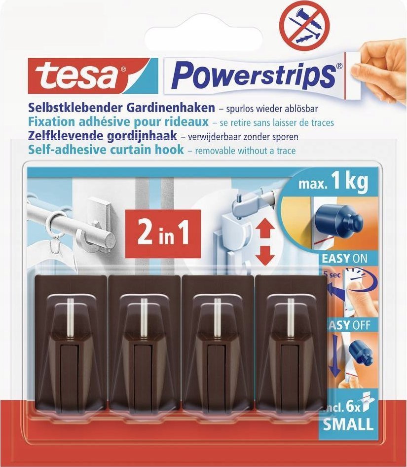 Tesa tesa Powerstrips Vario-Gardinenhaken braun
