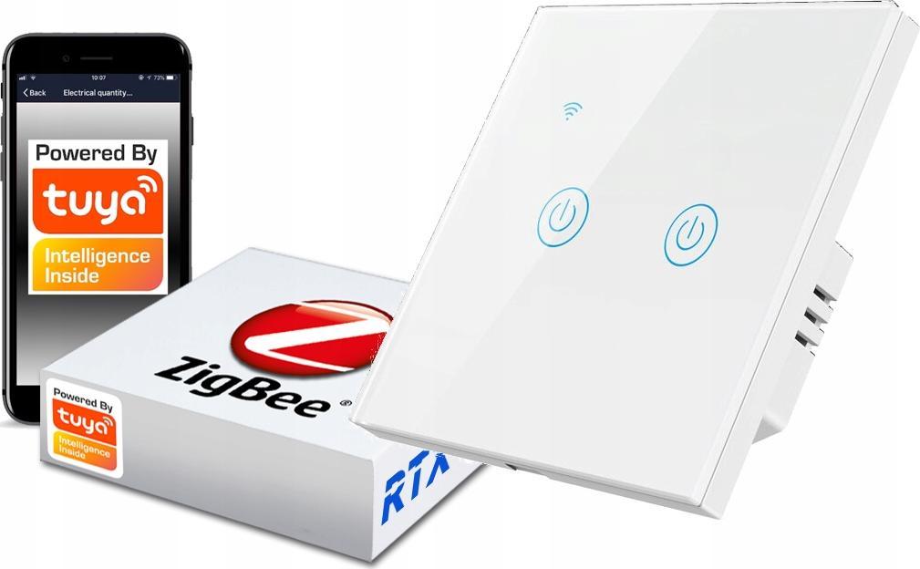 RTX Włącznik Dotykowy Zigbee Tuya 2obw. Biały #Bez N