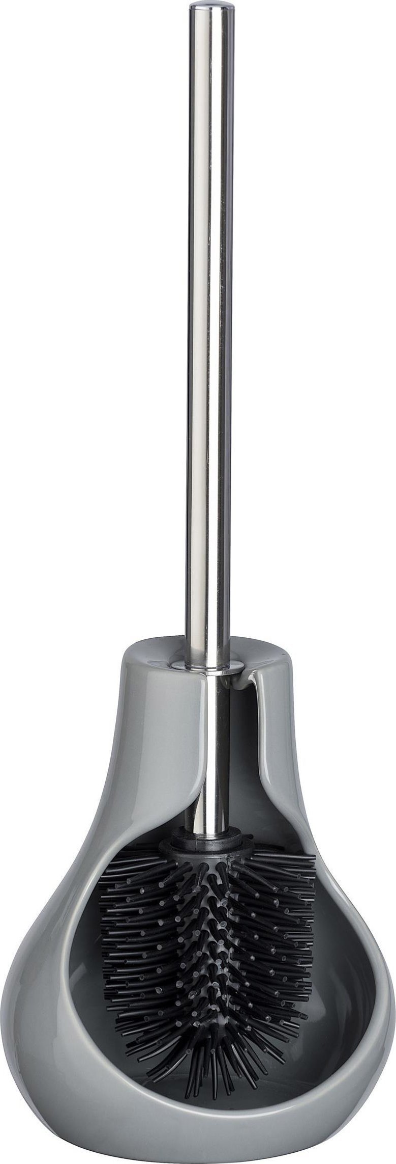 Wenko Szczotka toaletowa Drop Neo Grey, z higieniczną silikonową główką o średnicy 7.5 cm oraz z ceramicznym pojemnikiem, marka WENKO