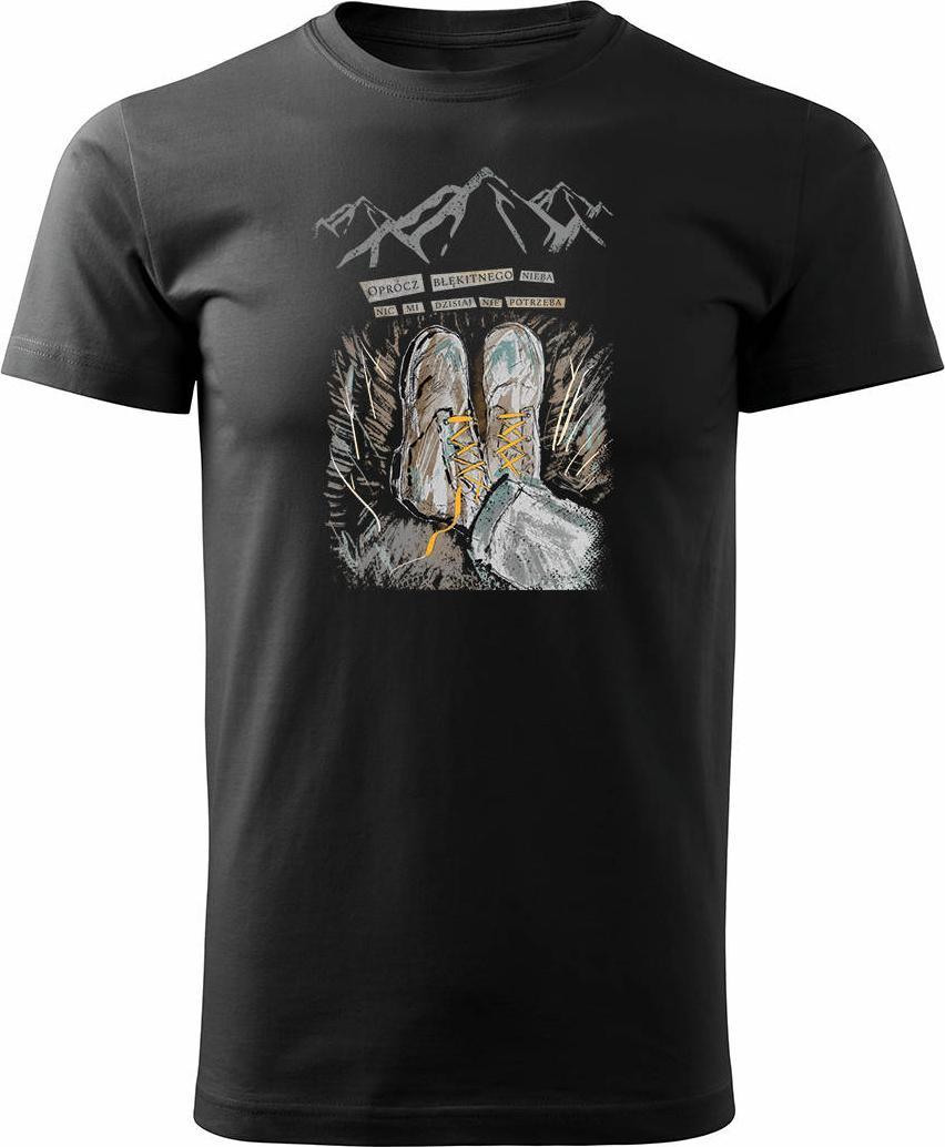 Topslang Koszulka outdoor w góry dla turysty namiot Tatry z butami męska czarna REGULAR r. M