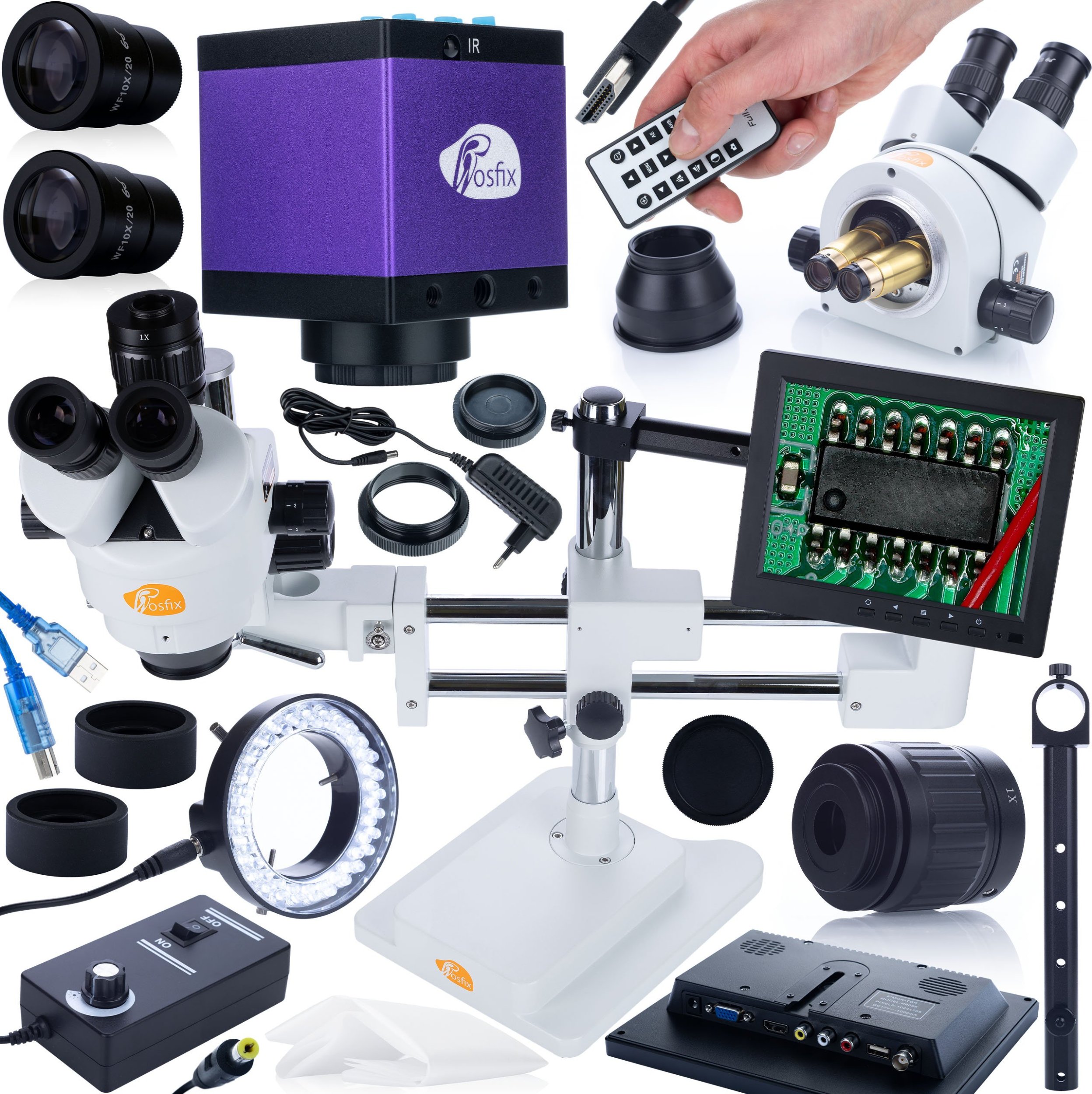 Mikroskop Rosfix MIKROSKOP STEREOSKOPOWY TRINOKULAROWY SUWNICA OŚWIETLACZ WYŚWIETLACZ KAMERA