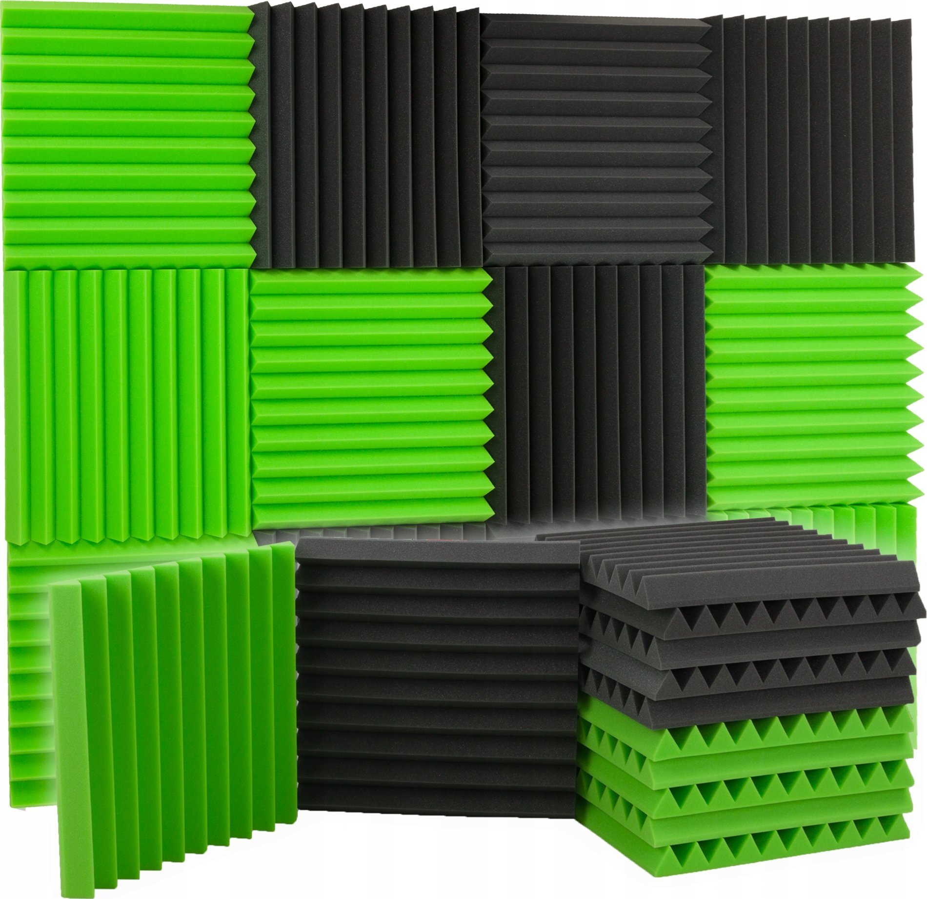 Panele akustyczne Kliny wygłuszające szare zielone do wyciszenia pokoju gamingowego