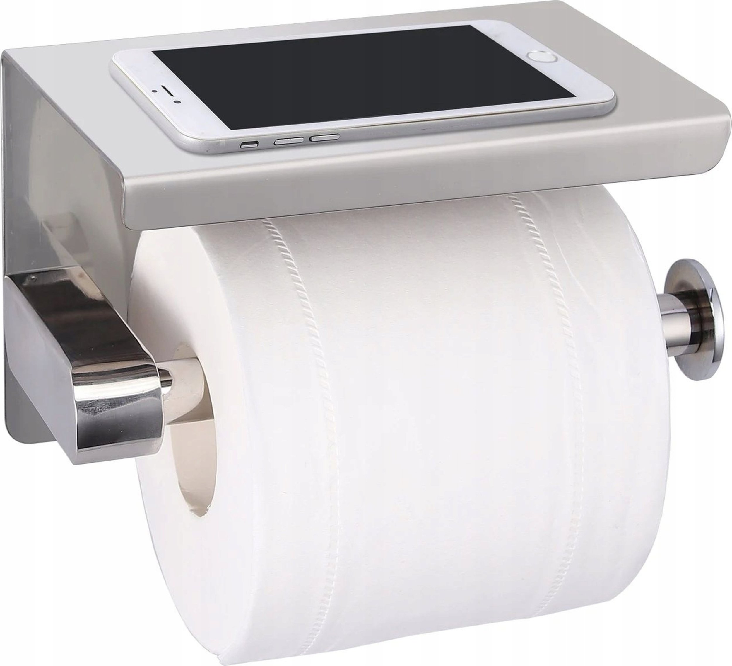 ER4 UCHWYT NA PAPIER TOALETOWY Z PÓŁKĄ CHROM SREBRNY METALOWY WIESZAK