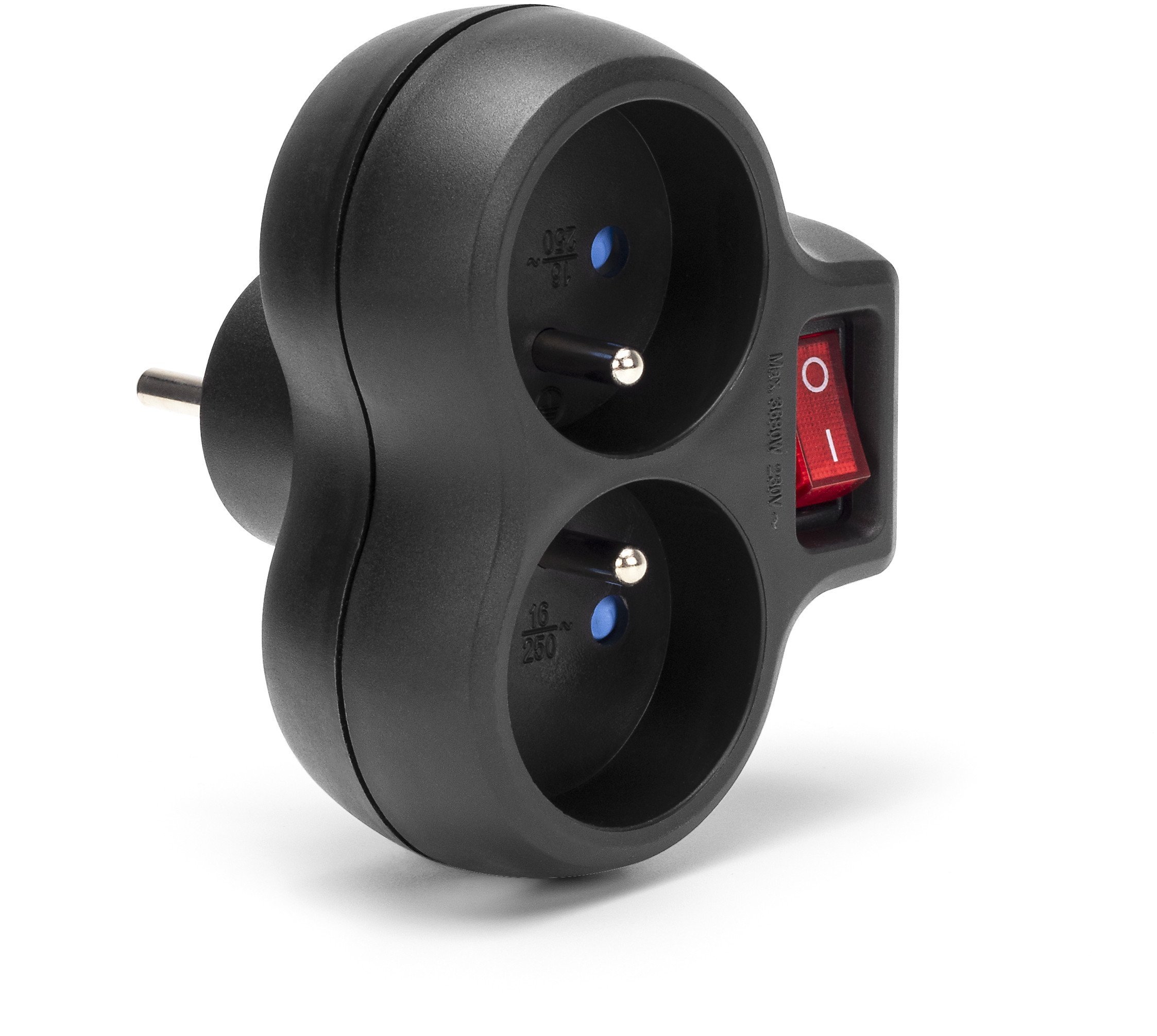 Rozgałęźnik sieciowy MONTIS MT148-BK podwójny z wyłącznikiem czarny