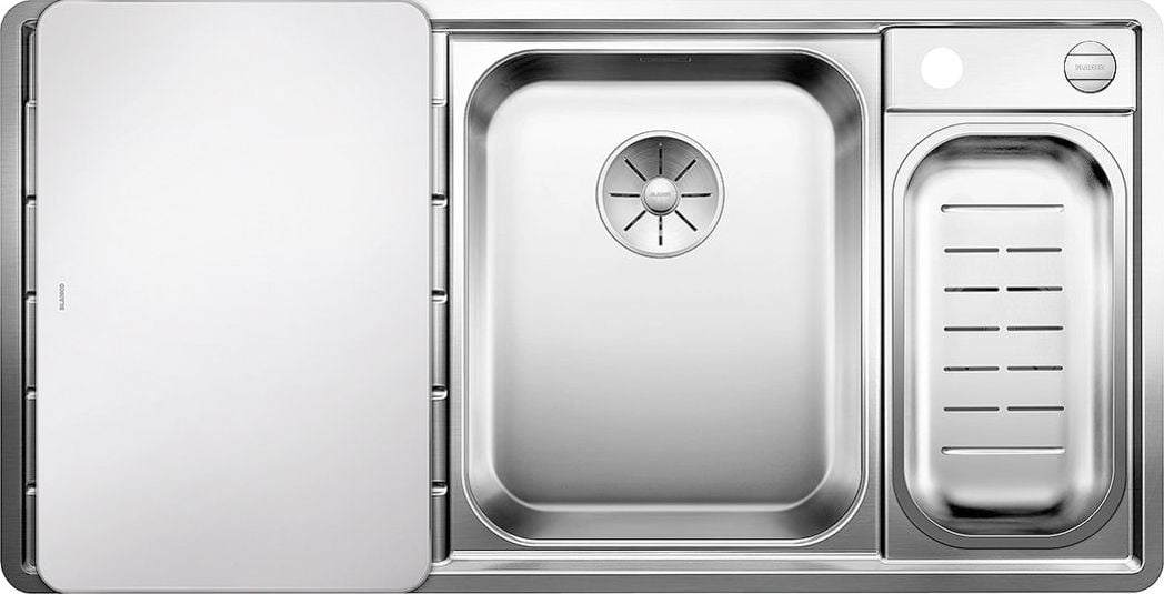 Blanco BLANCO AXIS III 6 S-IF Stal polerowana prawa, korek auto., InFino, deska szkło białe, odsączarka stalowa