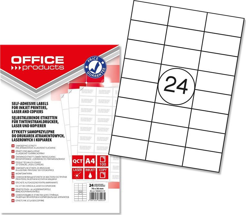 Office Products Etykiety Office Products A4 70x36mm białe (100)