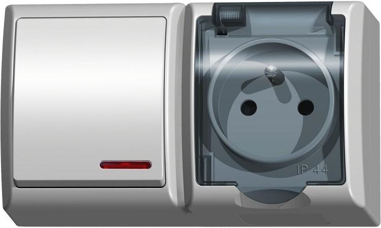 Ospel Łącznik hermetyczny pojedynczy z podświetleniem Fala + gniazdo z/u klapka białe (ZH-Ł1SG/00/d)