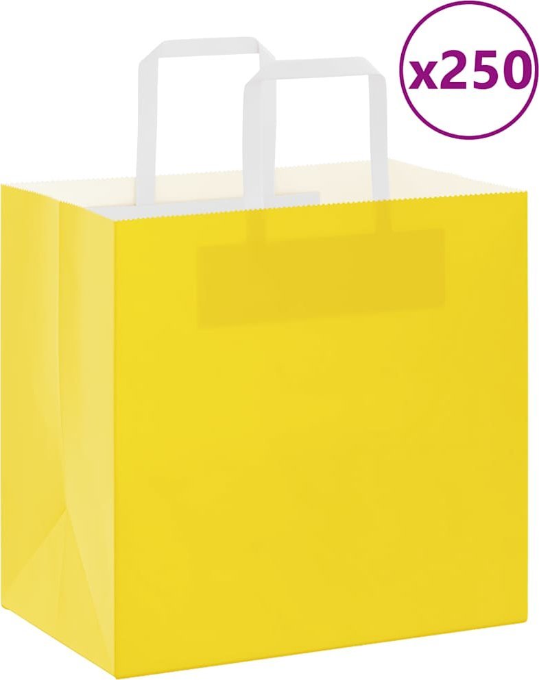 vidaXL Torby papierowe 250 szt. z uchwytami żółte 26x17x25 cm