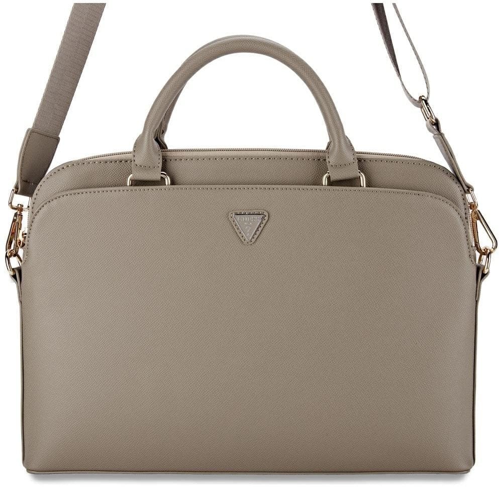 Bag Guess Grained Zipper Pocket Triangle Logo 15" brown