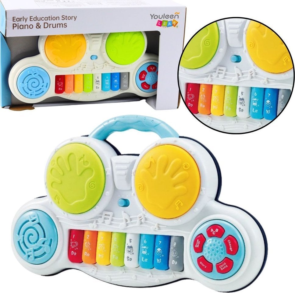 Pianinko Interaktywne Edukacyjne Z Bębenkami Kolorowe Odgłosy Zwierząt