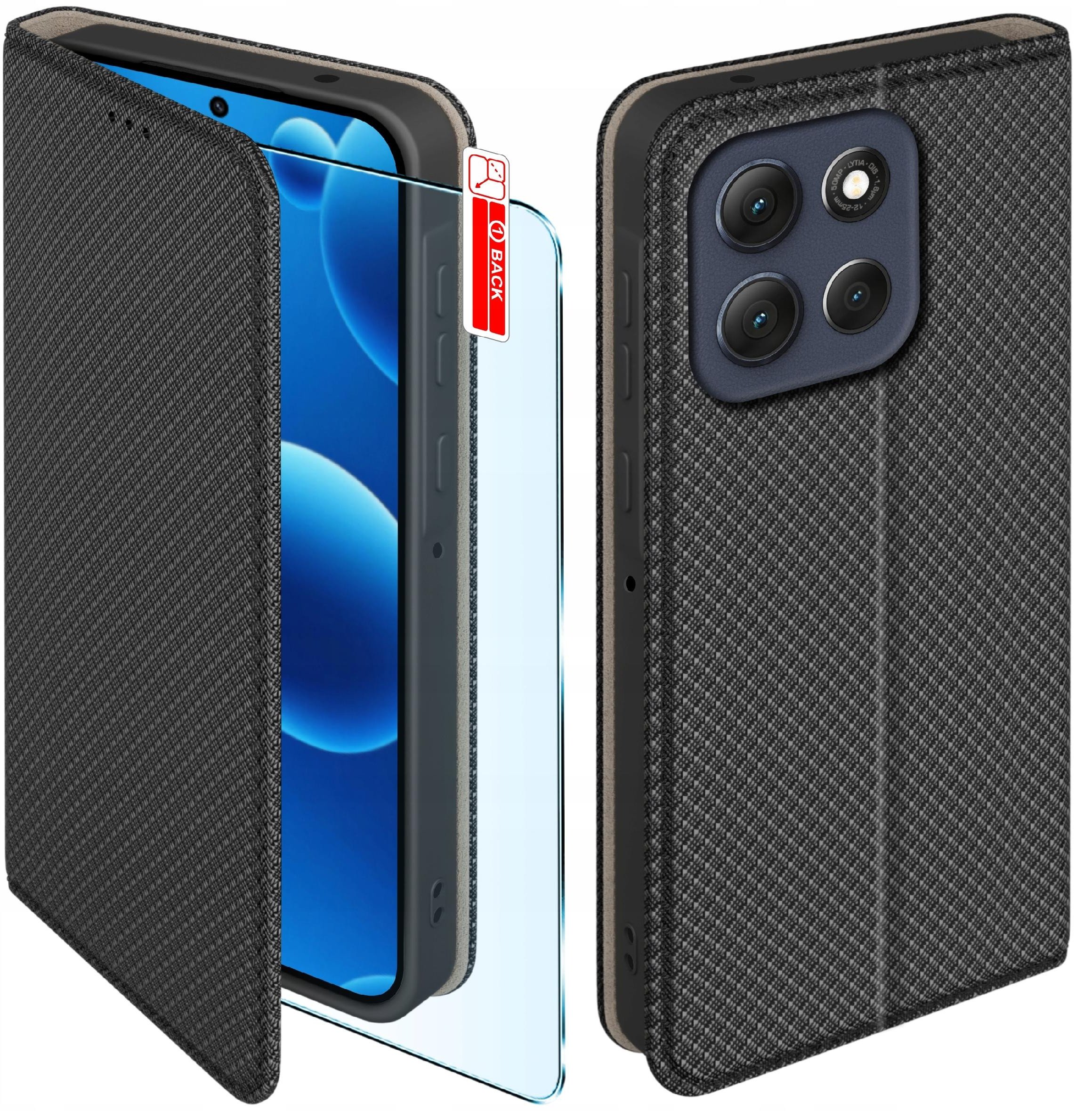 Etui z klapką do Motorola G56 5G Zamykane Czarne Futerał + Szkło