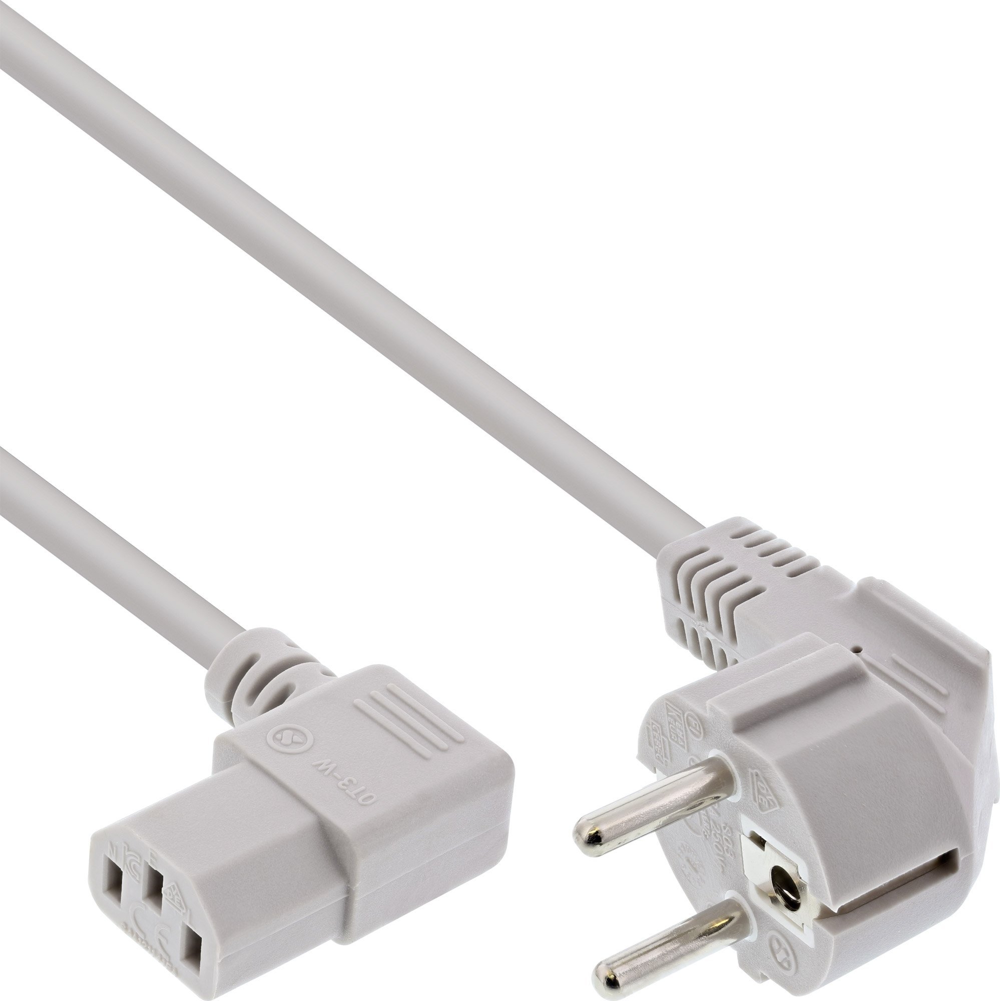 Kabel zasilający InLine InLine® Power cable, Schutzkontakt CEE7/7 angeled to 3pin IEC-C13 angeled, grey, 0.5m