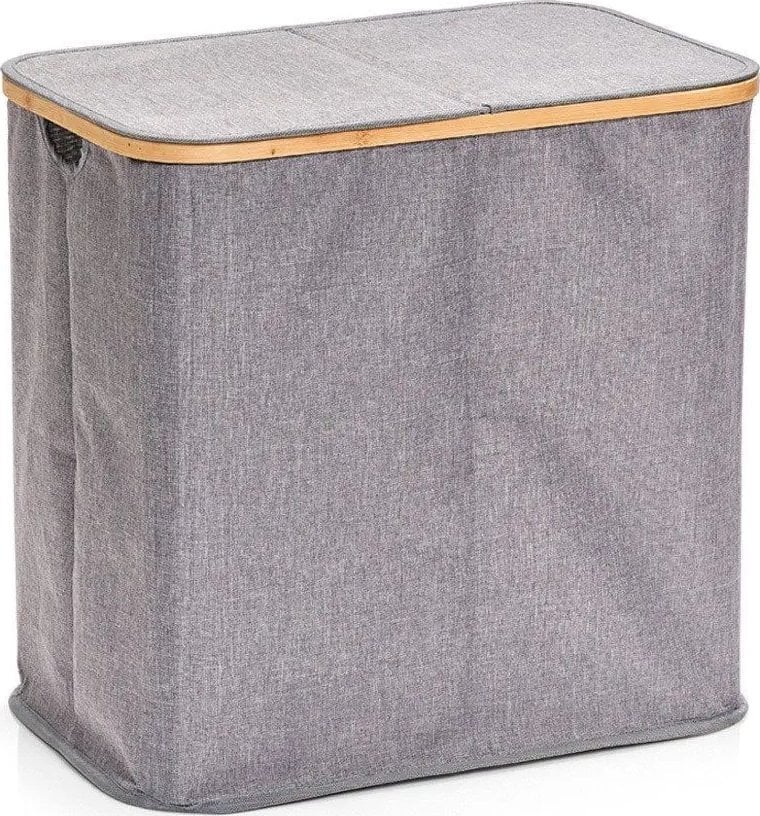 Kosz na pranie Zeller Pojemnik na pranie z płótna i bambusa, kosz na ubrania, pojemnik na bieliznę, duży kosz na pranie, kosz na pranie dwukomorowy, Z