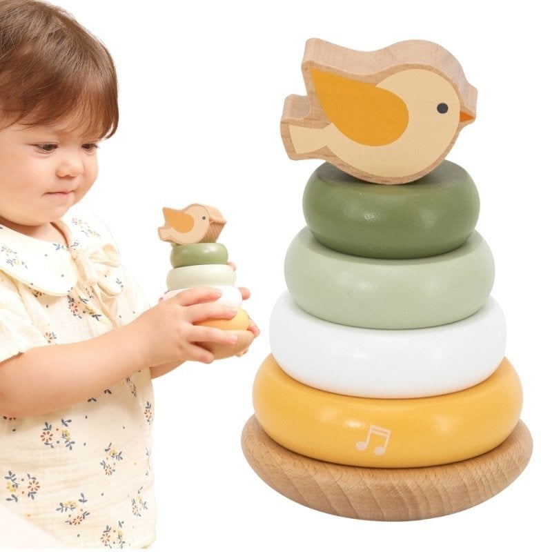 Viga Toys Drewniana wieża do układania – Ptaszek