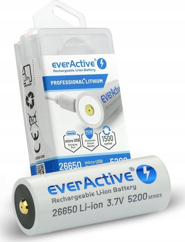 EverActive Akumulator 26650 3,7V Li-ion 5200 mAh micro USB