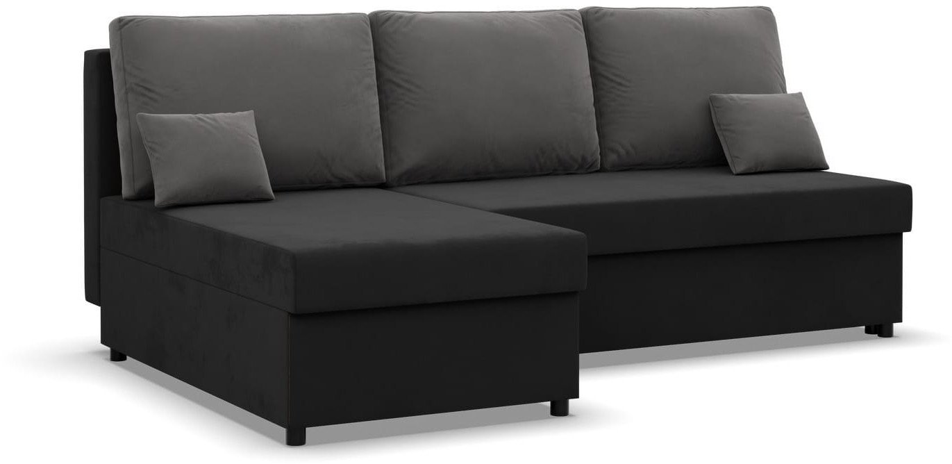 Narożnik z funkcją spania, Flow, 201x138x92 cm, czarny, szary | TYLETEGOTU