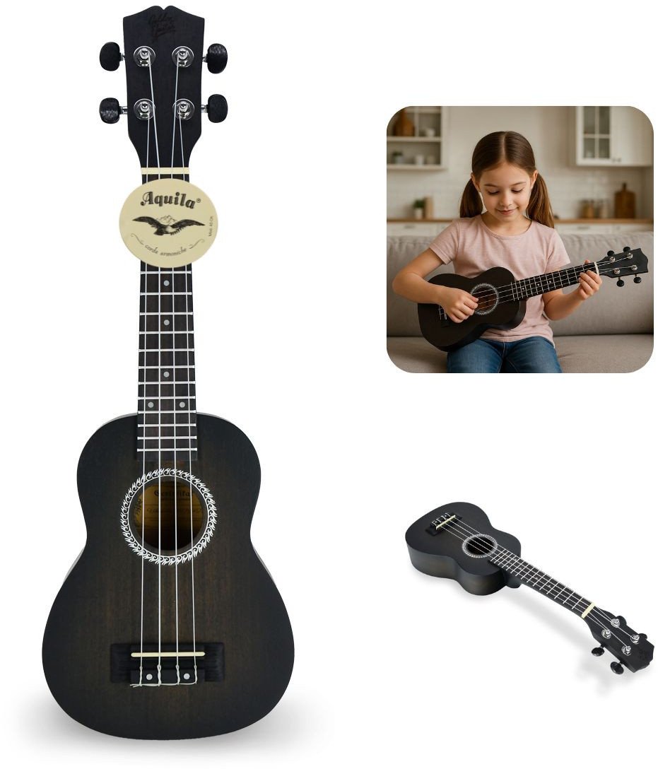 Ukulele sopranowe 21" HRF21 czarne struny Aquila Golden Guitar one size