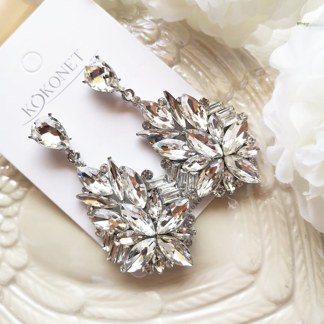 KOKONET Kolczyki srebrne kryształki ŚLUB DŁUGIE duże cudo