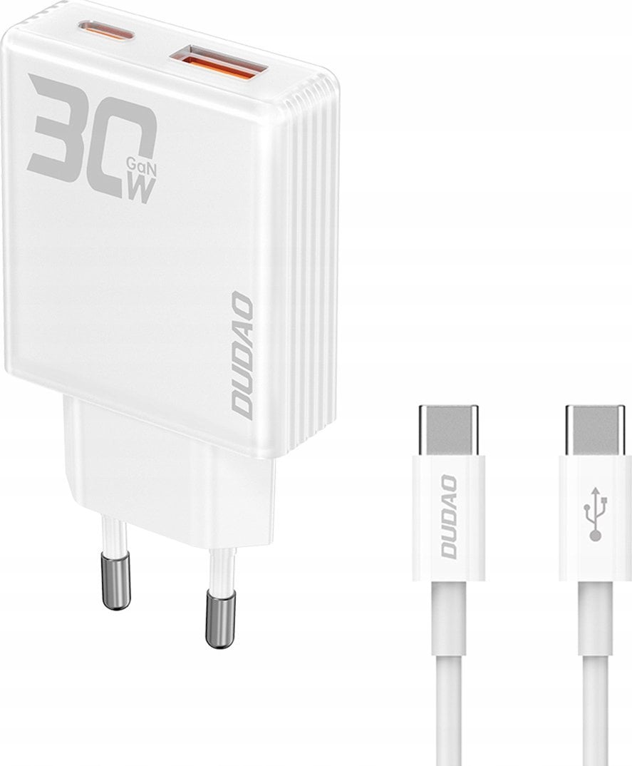 Ładowarka Dudao Ładowarka sieciowa GaN Dudao A30EUT 30W USB-A / USB-C + kabel USB-C - USB-C - biała