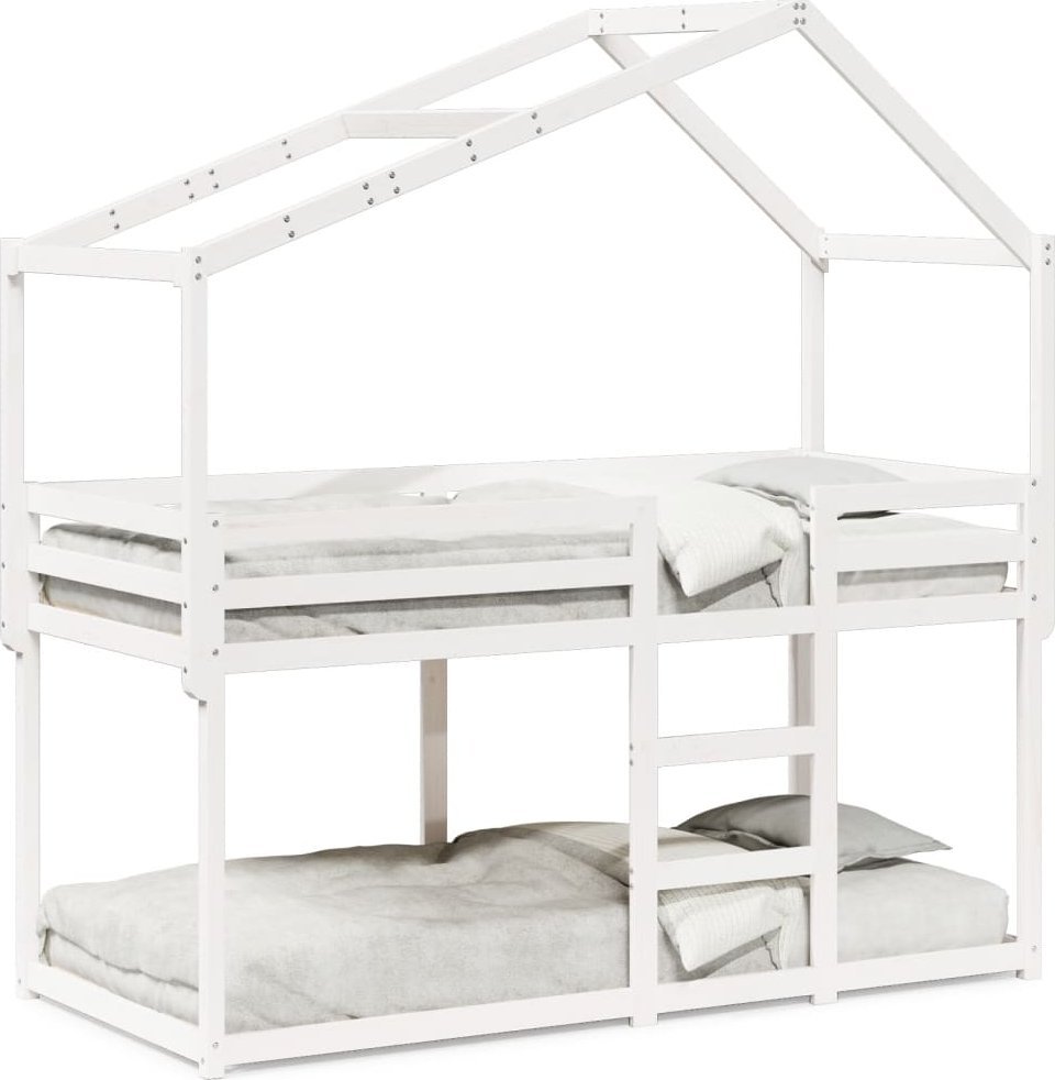 vidaXL Łóżko z piętrem i daszkiem, białe, 80x200 cm, drewno sosnowe