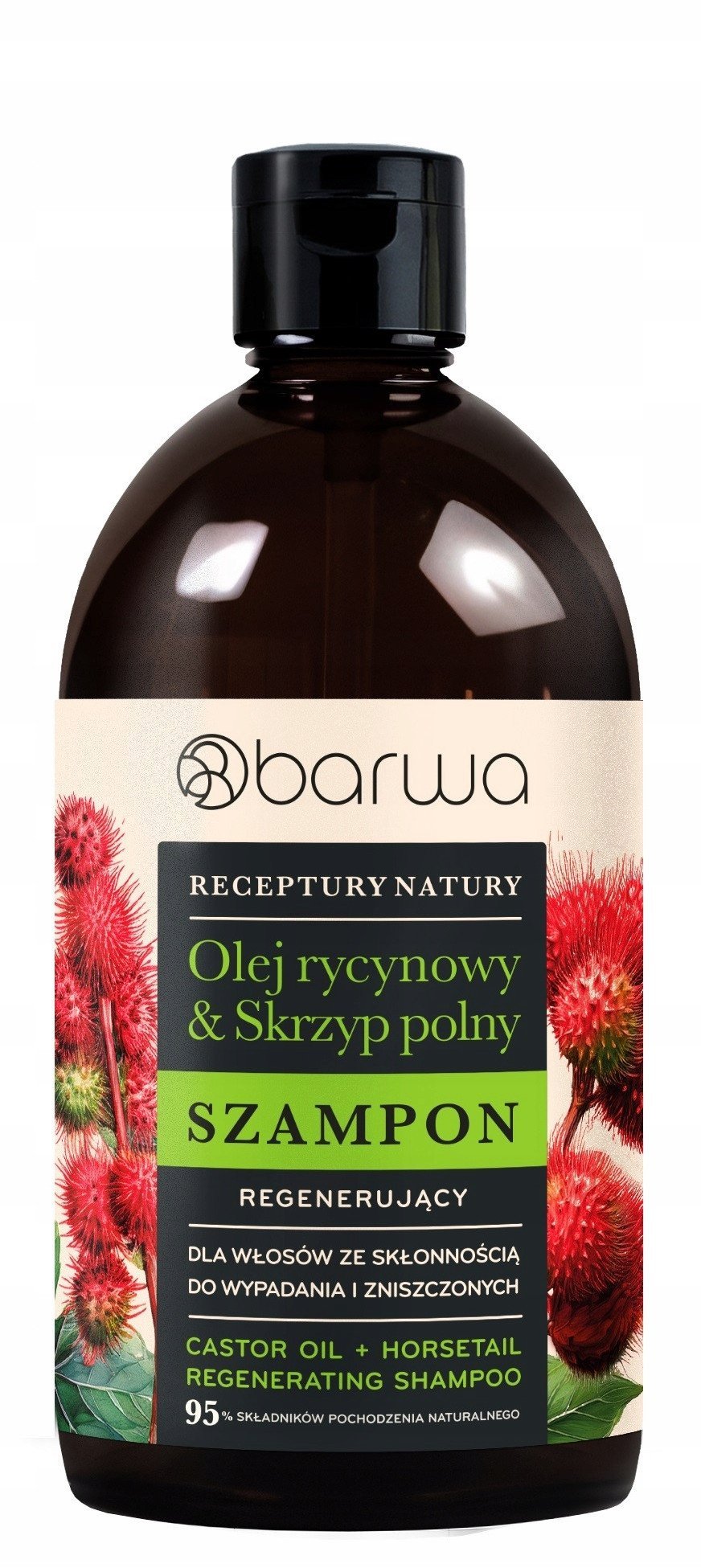 BARWA Receptury Natury Szampon regenerujący do włosów ze skłonnością do wypadania i zniszczonych - Olej Rycynowy & Skrzyp Polny