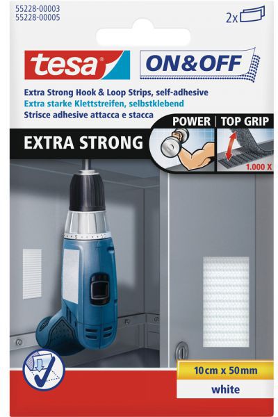 Tesa Rzepy extra strong, 2x 10cm x 50mm, białe (11631A)