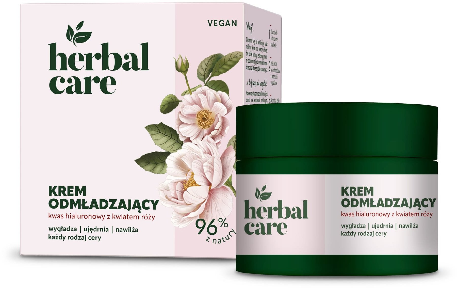 HERBAL CARE Vegan Krem odmładzający z Kwasem Hialuronowym i Kwiatem Róży dla każdej cery - na dzień i noc 50 ml