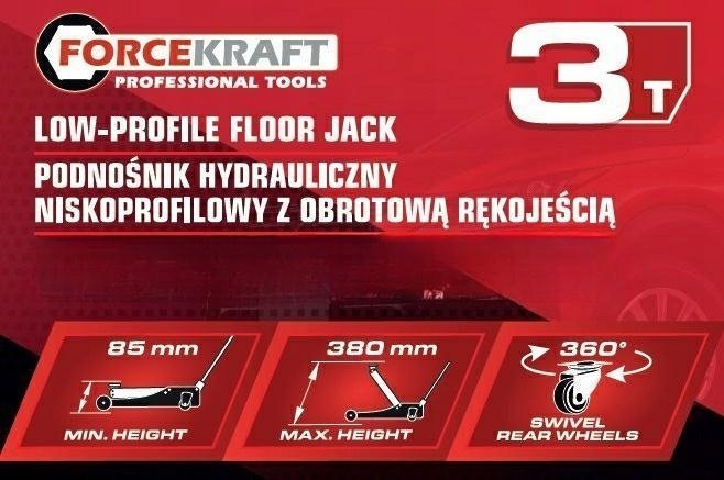 Forcekraft Podnośnik hydrauliczny niskoprofilowy żaba 3t z obrotową rączką