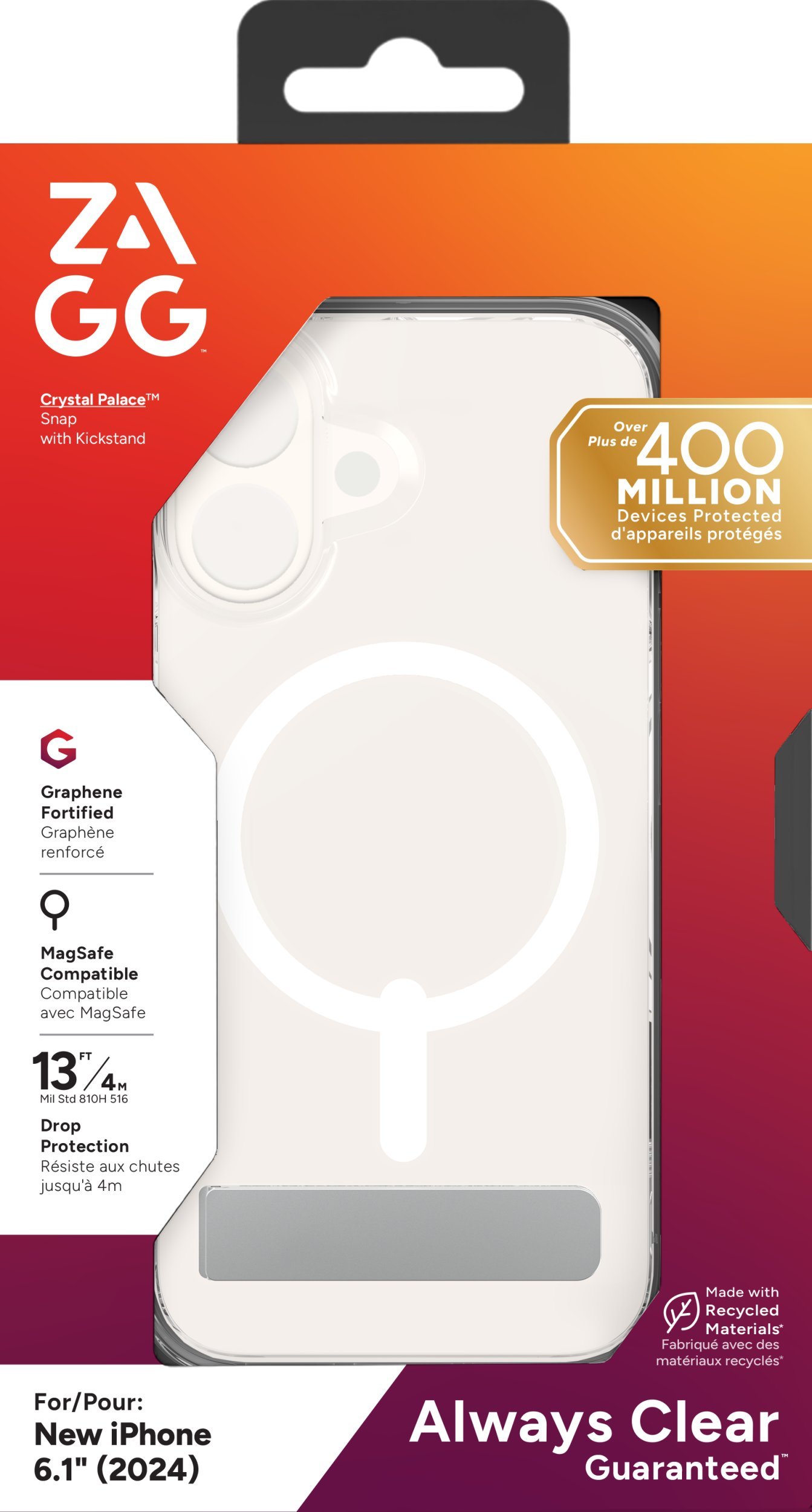 ZAGG Crystal Palace Snap Kickstand - obudowa ochronna z podstawką do iPhone 16 kompatybilna z MagSafe (clear)