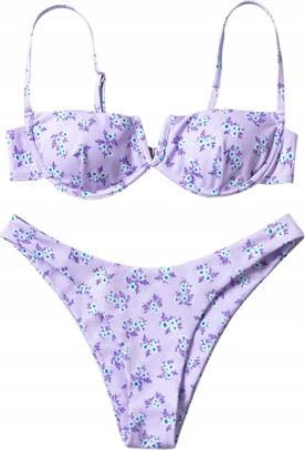 Pan i Pani Gadżet Strój kąpielowy dwuczęściowy fioletowy w kwiaty