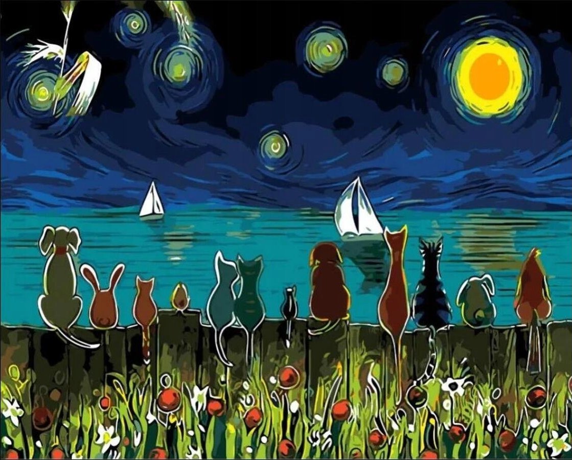 OBRAZ MALOWANIE PO NUMERACH RAMA 50x40cm ZWIERZĘTA NAD JEZIOREM