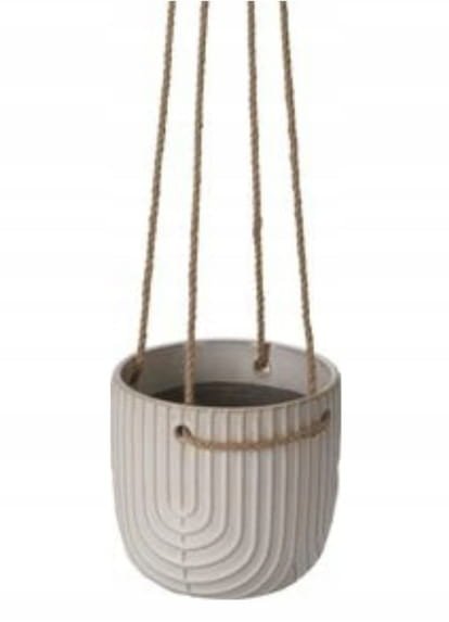 Doniczka ceramiczna wisząca 11x12,2cm kremowa ze sznurkami jutowymi
