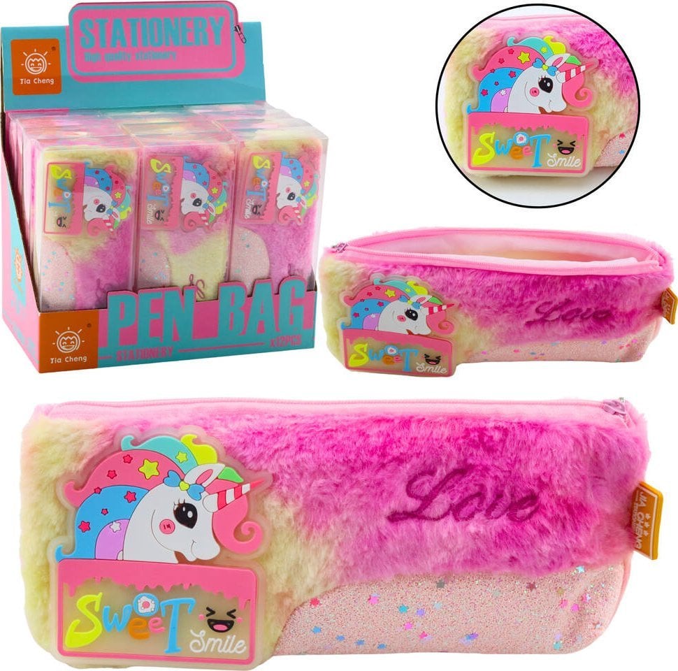 Pluszowy Piórnik Z Jednorożcem Błyszczące Elementy Jednorożec Różowy