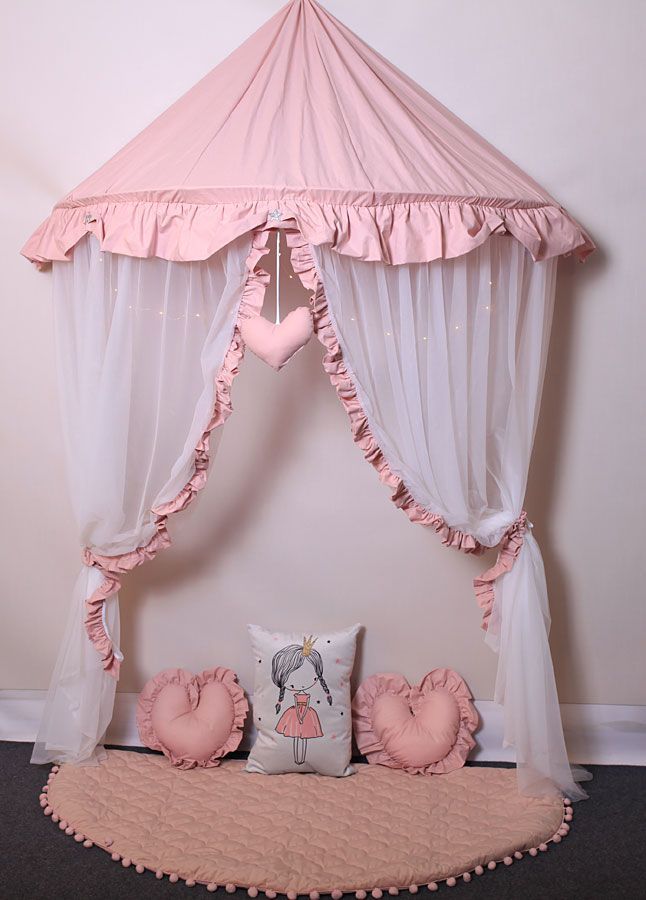 Elior Różowo-biały baldachim dla dziecka z 3 poduszkami i matą - Sentopia 3X