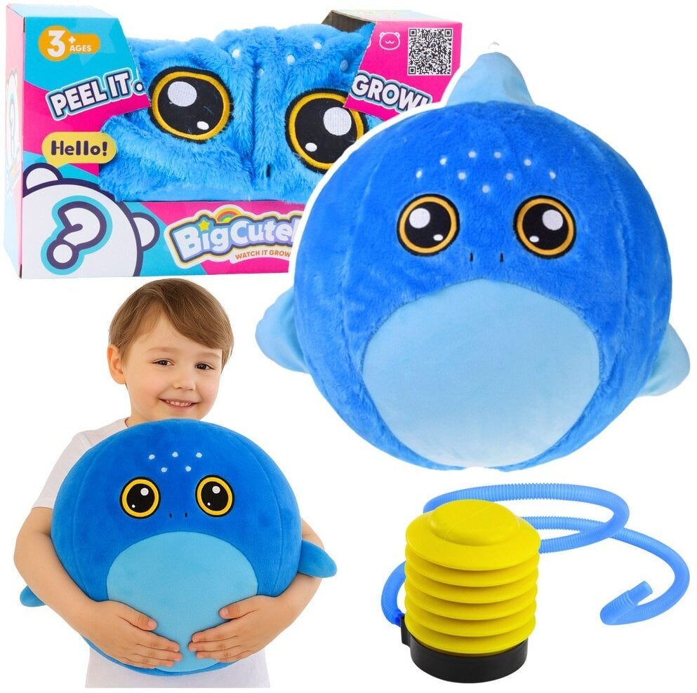 Piłka Do Skakania Rosnąca Pluszowa Rekin Niebieski Pompka 50 cm