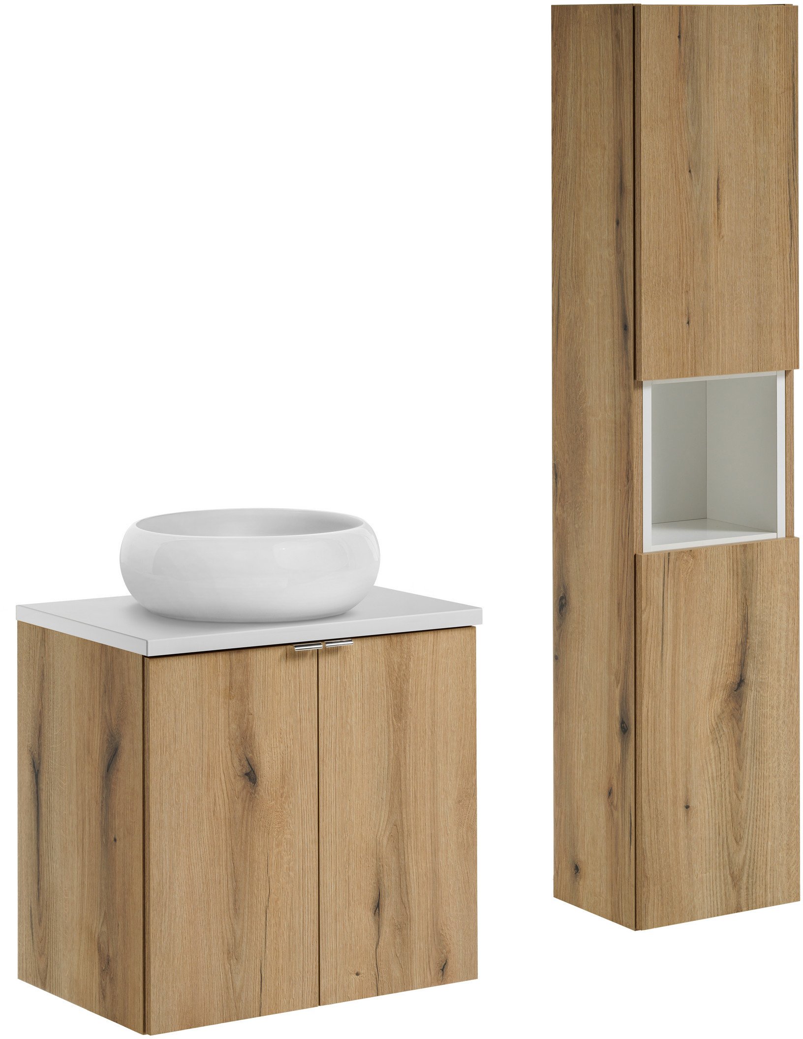 Zestaw meblowy 60cm z blatem, umywalką nablatową Wiki i szafką wysoką