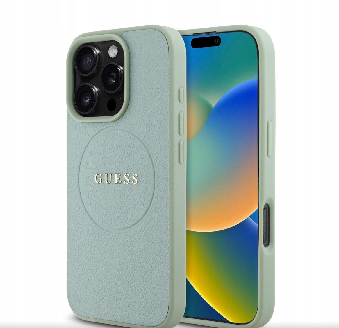 Guess Pu Grained Classic Logo Magsafe Etui Do Iphone 16 Pro Zielone