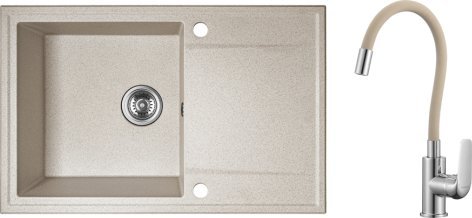 Zlewozmywak Kuchinox Zlewozmywak granitowy beżowy z baterią i syfonem 44x67 cm Hunter