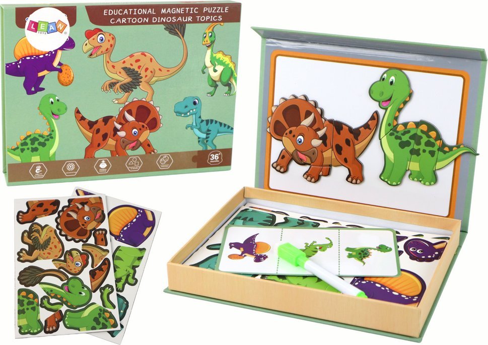 LeanToys Edukacyjny Zestaw Puzzli Magnetycznych Z Motywem Dinozaurów