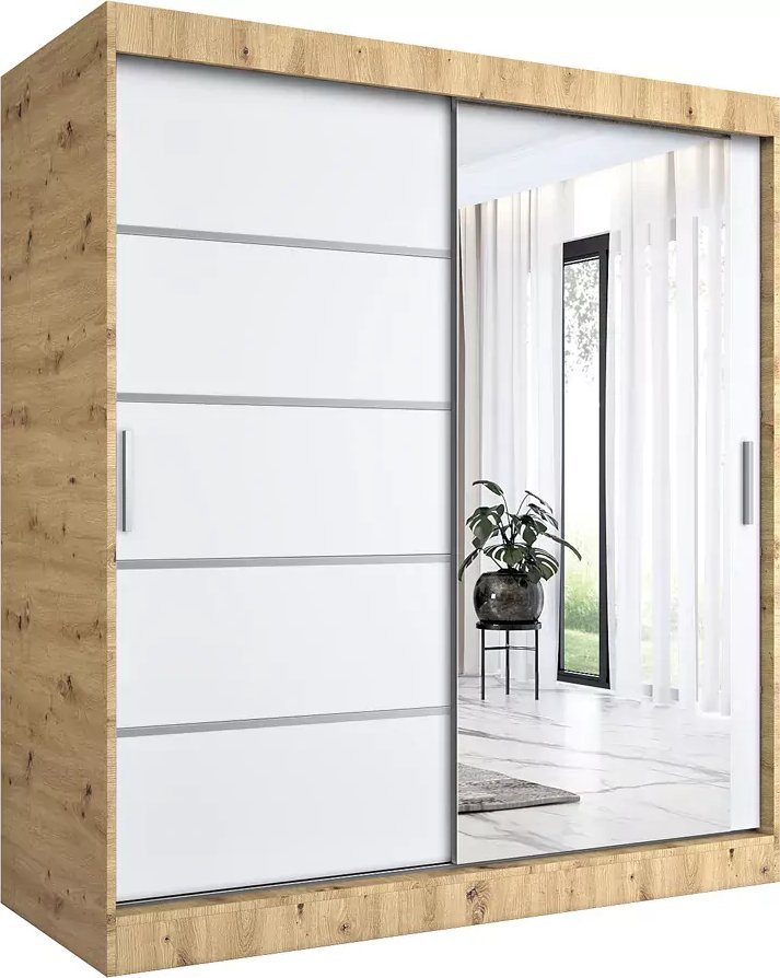 Elior Szafa przesuwna 180 cm dąb artisan + biały - Lorenza 5X