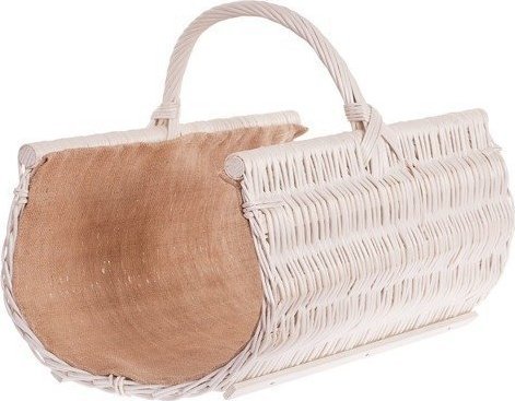 WickerPL Wiklinowy Wybielany Kosz Kominkowy Obszyty Jutą 60x40 H29/44 cm