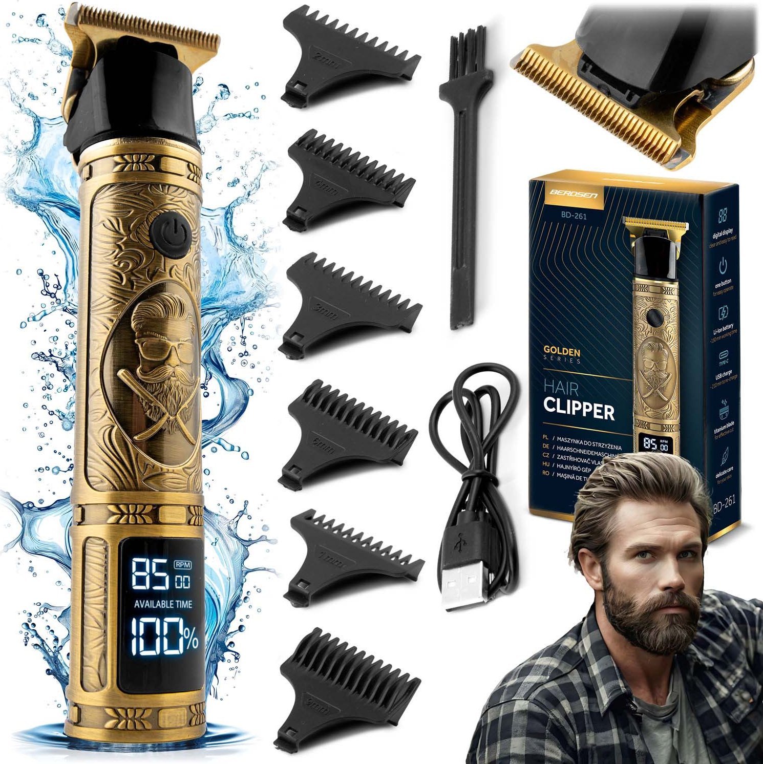 Maszynka do włosów Berdsen Maszynka do strzyżenia włosów Berdsen BD-261 złota Barber