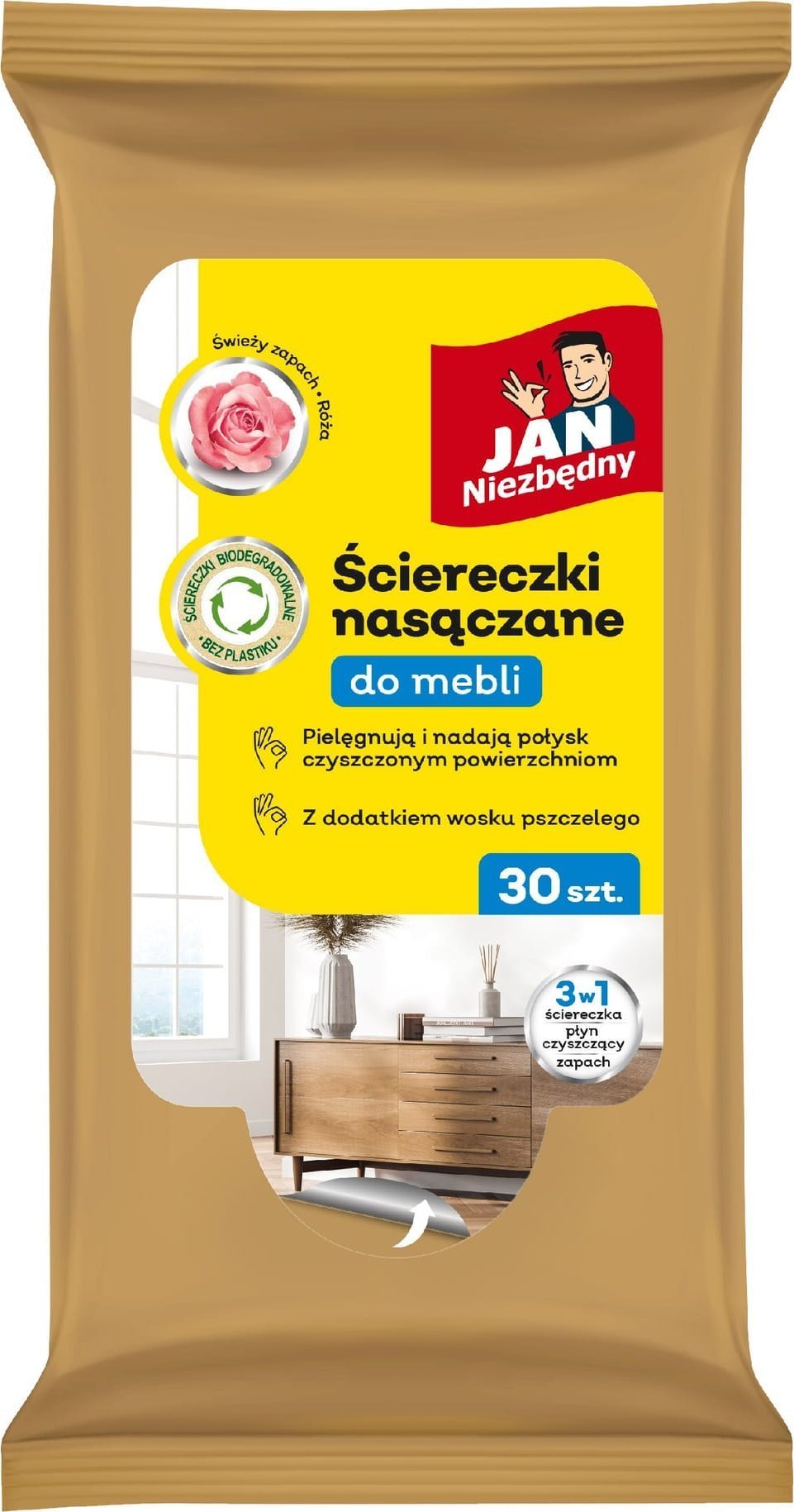 JAN NIEZBĘDNY Ściereczki nasączane do mebli 3w1 1op.-30 sztuk