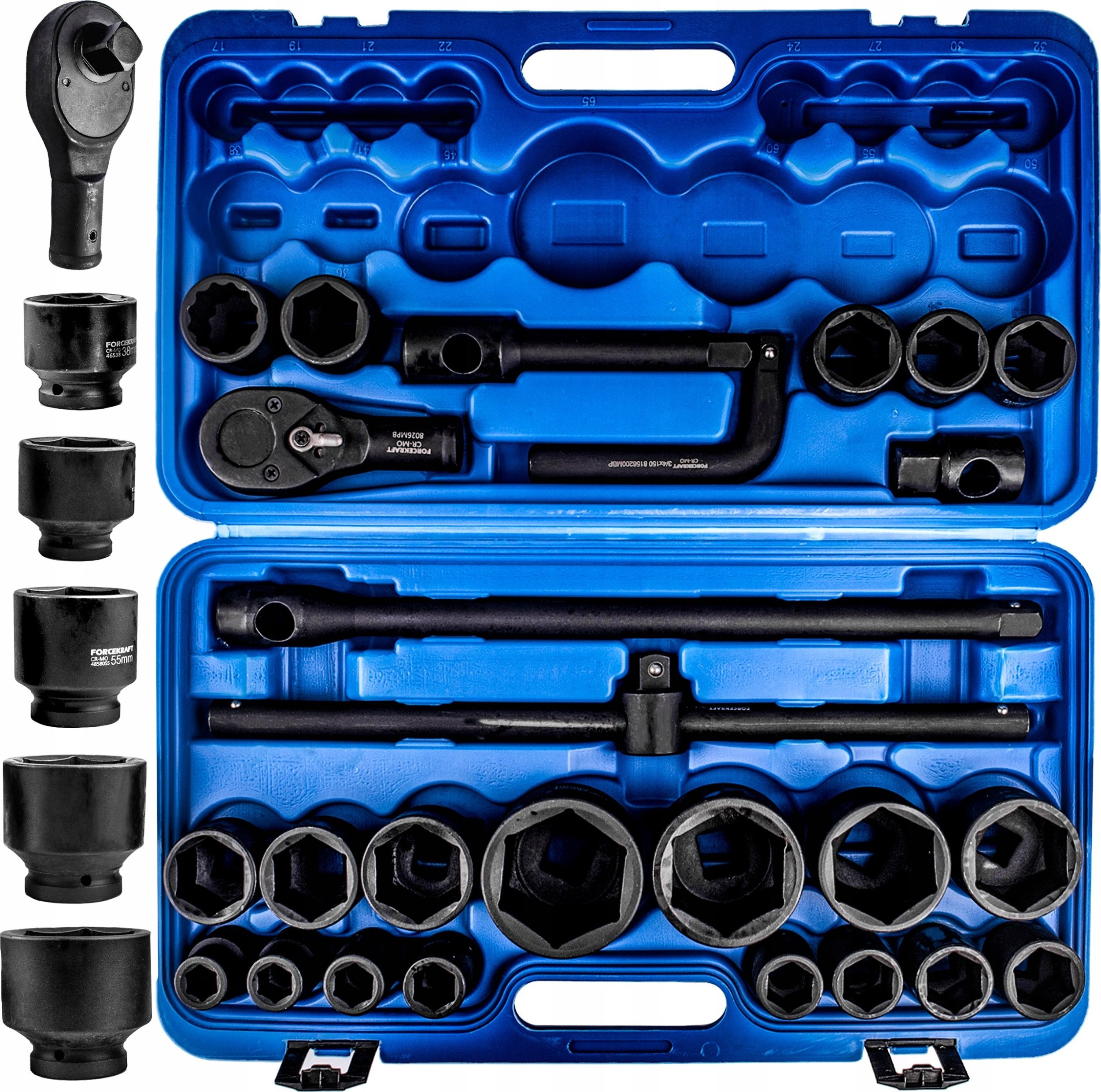 Forcekraft Zestaw narzędzi udarowych 26el. 3/4" (17-50mm) i 1" (55-65mm) (6-kątnych)
